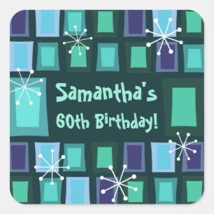 Mid Century Modern 60th Birthday Blauwgroen Vierkante Sticker