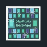 Mid Century Modern 70th Birthday Blauwgroen Servet<br><div class="desc">Pas het mideeuwse ontwerp aan op deze leuke en kleurrijke verjaardagspartijbenodigdheden door een douanenaam toe te voegen. Zelfs de leeftijd kan veranderd worden!</div>