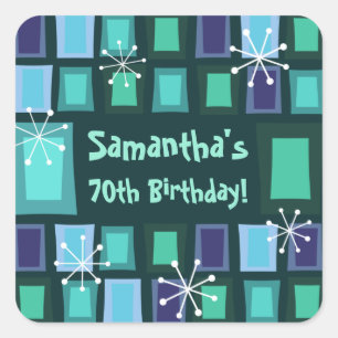 Mid Century Modern 70th Birthday Blauwgroen Vierkante Sticker