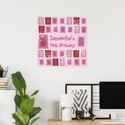 Mid Century Modern 70th Birthday Roze Poster (Thuiskantoor)