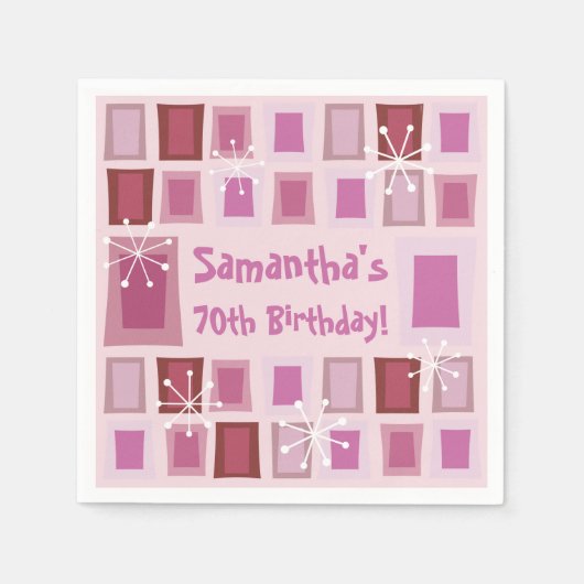 Mid Century Modern 70th Birthday Roze Servet (Voorkant)