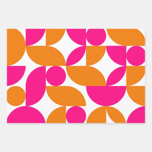 Mid Century Modern Abstract 26 Roze en Sinaasappel Inpakpapier Vel (Voorkant)