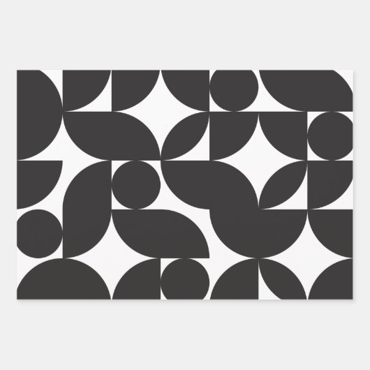 Mid Century Modern Abstract 26 Zwart-wit Inpakpapier Vel (Voorkant 3)
