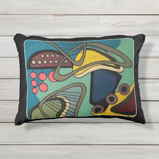 'Mid-Century Modern Abstract Aquatic' schilderij o Buitenkussen (Voorkant)