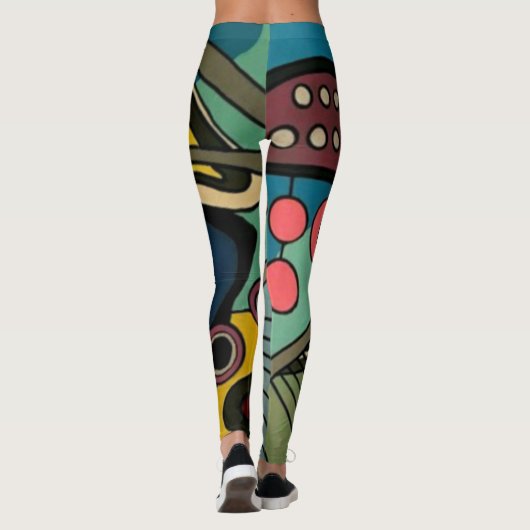 'Mid-Century Modern Abstract Aquatic' schilderij o Leggings (Achterkant)
