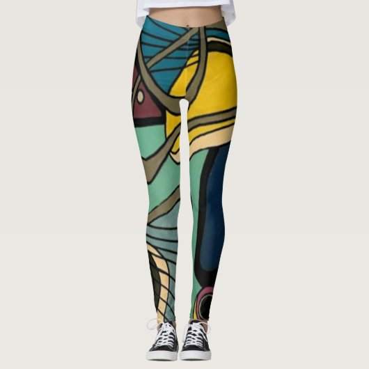 'Mid-Century Modern Abstract Aquatic' schilderij o Leggings (Voorkant)