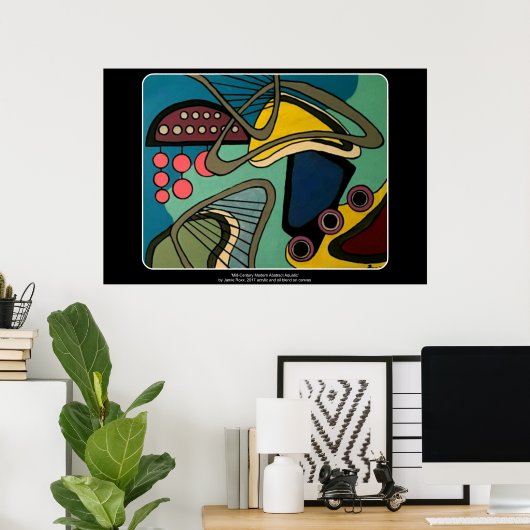'Mid-Century Modern Abstract Aquatic' schilderij o Poster (Thuiskantoor)