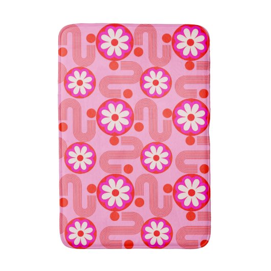 Mid Century Modern Abstract Bloempatroon Roze Badmat (Voorkant Verticaal)