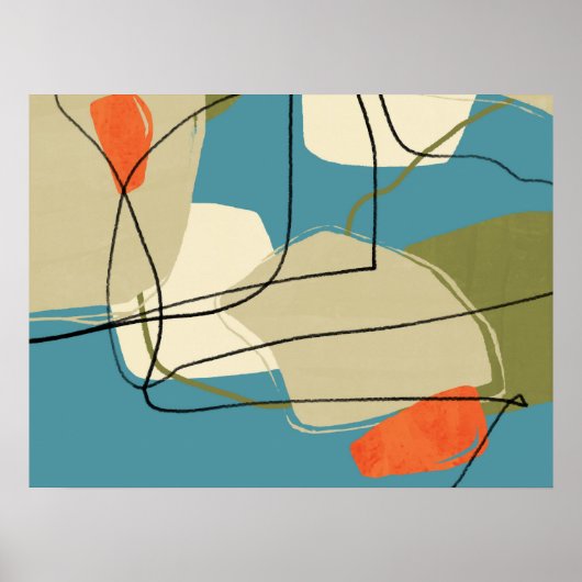 Mid Century Modern Abstract Blue en Beige uit de j Poster (Voorkant)