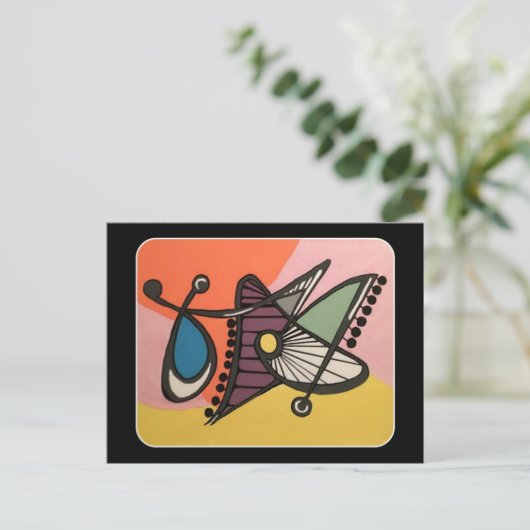 'Mid-Century Modern Abstract, Butterfly' schilderi Briefkaart (Staand voorkant)