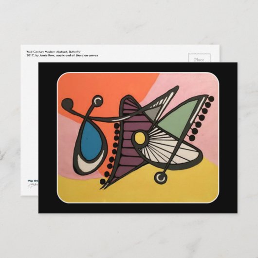 'Mid-Century Modern Abstract, Butterfly' schilderi Briefkaart (Voorkant / Achterkant)