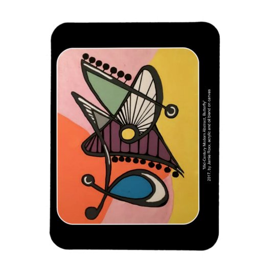 'Mid-Century Modern Abstract, Butterfly' schilderi Magneet (Verticaal)