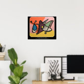 'Mid-Century Modern Abstract, Butterfly' schilderi Poster (Thuiskantoor)