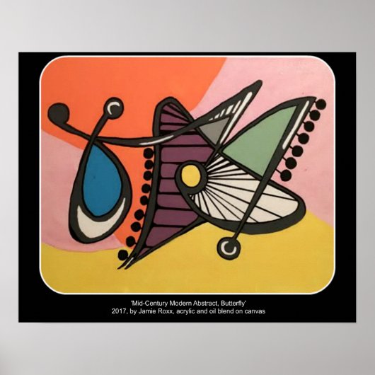 'Mid-Century Modern Abstract, Butterfly' schilderi Poster (Voorkant)