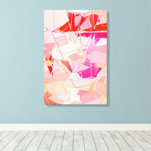 Mid-Century Modern Abstract, Coral Pink & Fuchsia Canvas Afdruk (Insitu (Houten vloer))