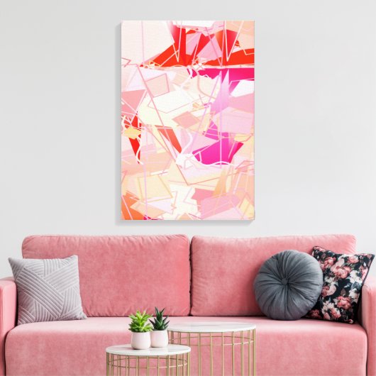 Mid-Century Modern Abstract, Coral Pink & Fuchsia Canvas Afdruk (Insitu (Woonkamer))