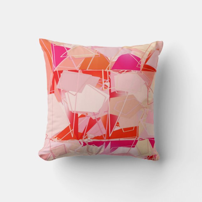 Mid-Century Modern Abstract, Coral Pink & Fuchsia Kussen (Voorkant)