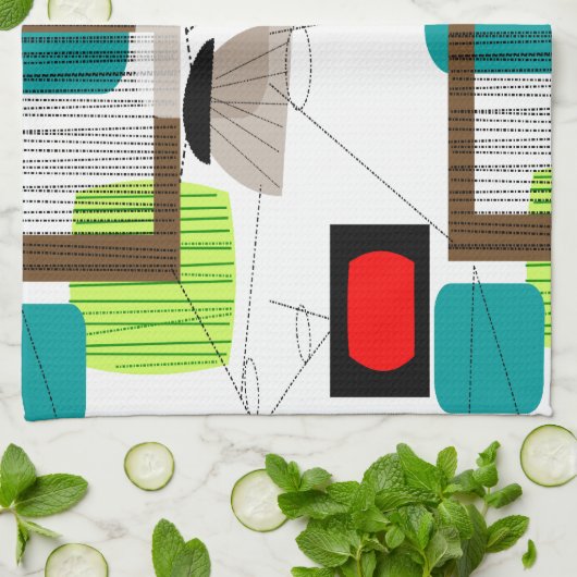 Mid-Century Modern Abstract Design Theedoek (Gevouwen)