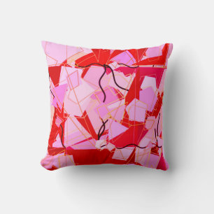 Mid-Century Modern Abstract, donkerrood en roze Kussen