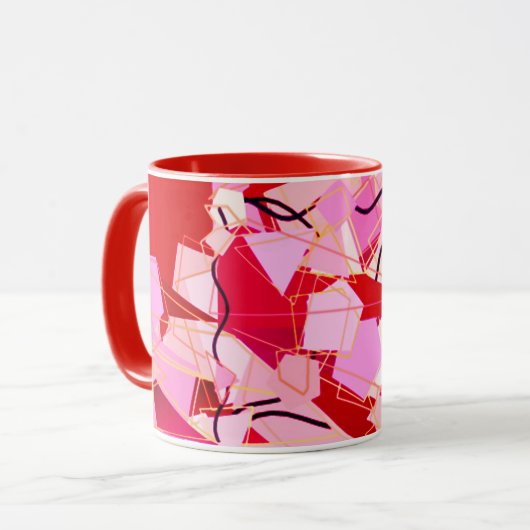 Mid-Century Modern Abstract, donkerrood en roze Mok (Voorkant links)