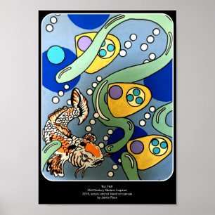 Mid-Century Modern Abstract Koi Fish schilderij Poster