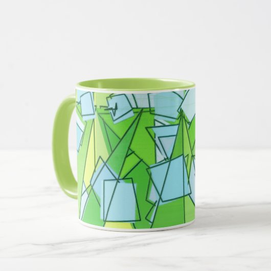Mid-Century Modern Abstract, Lime Green en Geel Mok (Voorkant links)