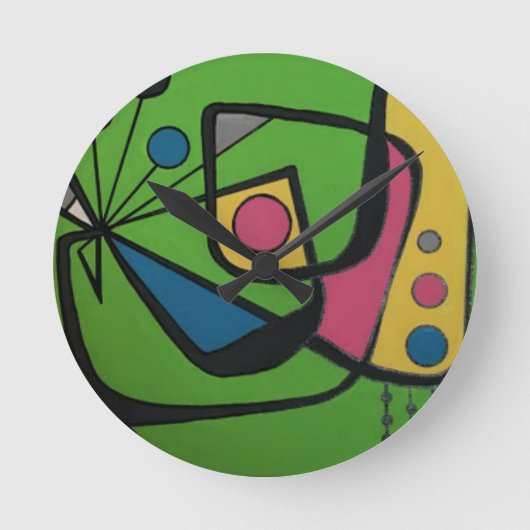 'Mid Century Modern Abstract num 4' op een Ronde Klok (Voorkant)