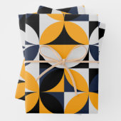 Mid Century Modern Abstract Patroon Blauw & Geel Inpakpapier Vel (In situ)