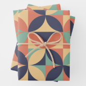 Mid Century Modern Abstract Patroon Blauw & Sinaas Inpakpapier Vel (In situ)