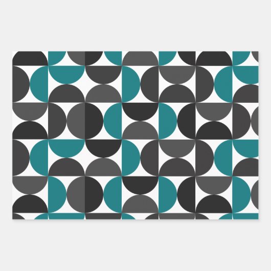 Mid Century Modern Abstract Patroon Blauw & Wit Inpakpapier Vel (Voorkant 3)