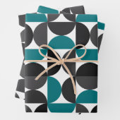 Mid Century Modern Abstract Patroon Blauw & Wit Inpakpapier Vel (In situ)