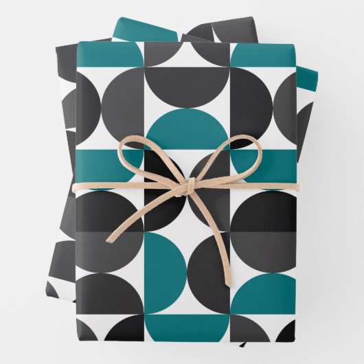 Mid Century Modern Abstract Patroon Blauw & Wit Inpakpapier Vel (In situ)