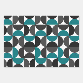 Mid Century Modern Abstract Patroon Blauw & Wit Inpakpapier Vel