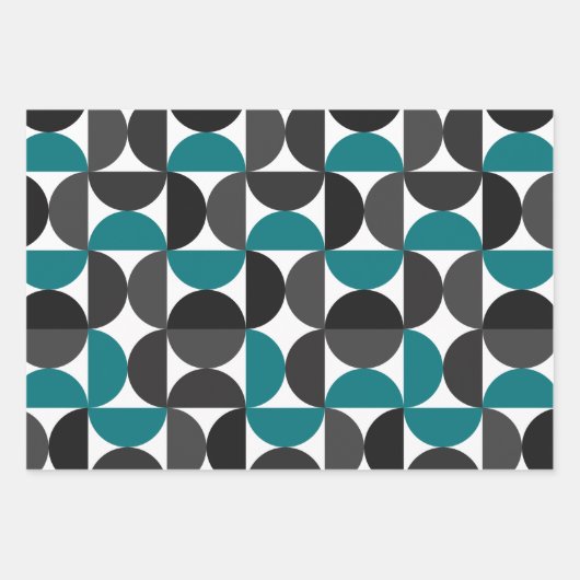 Mid Century Modern Abstract Patroon Blauw & Wit Inpakpapier Vel (Voorkant)