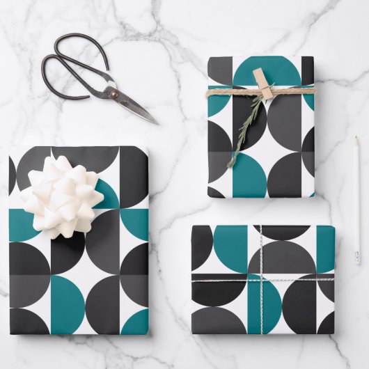 Mid Century Modern Abstract Patroon Blauw & Wit Inpakpapier Vel (Voorkant)
