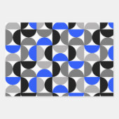 Mid Century Modern Abstract Patroon Blauw & Zwart Inpakpapier Vel (Voorkant 3)