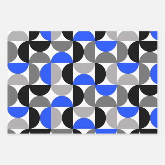 Mid Century Modern Abstract Patroon Blauw & Zwart Inpakpapier Vel (Voorkant 3)