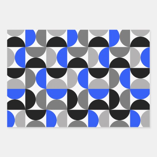 Mid Century Modern Abstract Patroon Blauw & Zwart Inpakpapier Vel (Voorkant 2)