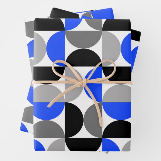 Mid Century Modern Abstract Patroon Blauw & Zwart Inpakpapier Vel (In situ)