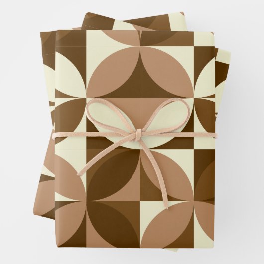 Mid Century Modern Abstract Patroon  Bruin Inpakpapier Vel (In situ)