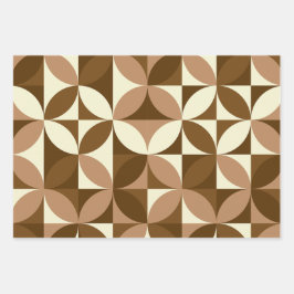 Mid Century Modern Abstract Patroon  Bruin Inpakpapier Vel