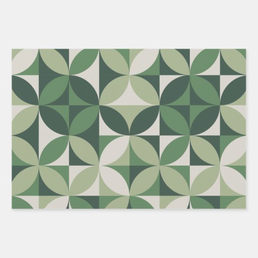 Mid Century Modern Abstract Patroon Groen & Grijs Inpakpapier Vel (Voorkant)