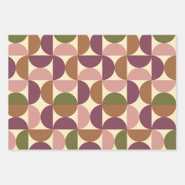 Mid Century Modern Abstract Patroon Paarse & bruin Inpakpapier Vel
