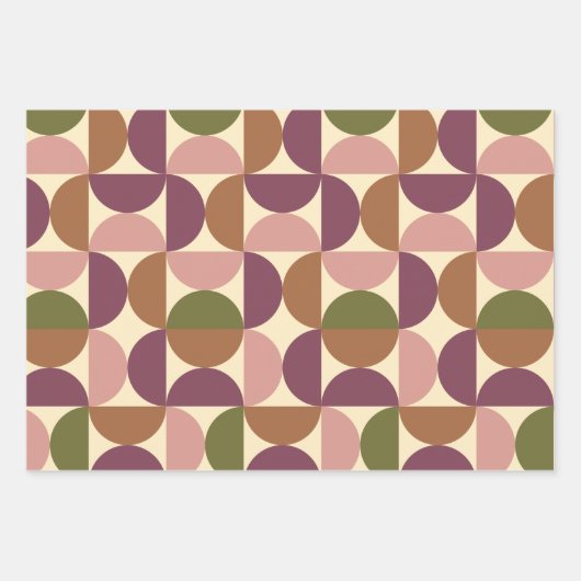 Mid Century Modern Abstract Patroon Paarse & bruin Inpakpapier Vel (Voorkant)