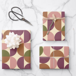 Mid Century Modern Abstract Patroon Paarse & bruin Inpakpapier Vel