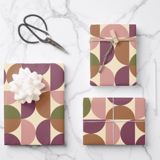 Mid Century Modern Abstract Patroon Paarse & bruin Inpakpapier Vel (Voorkant)