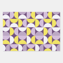Mid Century Modern Abstract Patroon Paarse & Geel Inpakpapier Vel