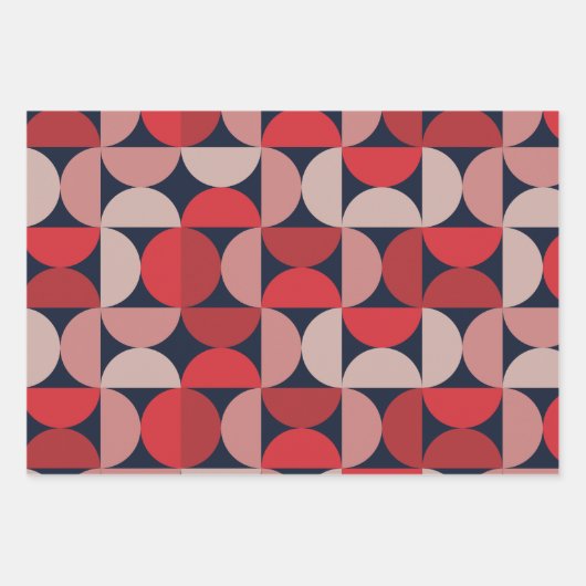 Mid Century Modern Abstract Patroon Rood & Roze Inpakpapier Vel (Voorkant 3)