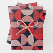 Mid Century Modern Abstract Patroon Rood & Roze Inpakpapier Vel (In situ)