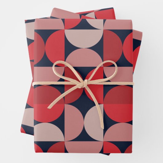 Mid Century Modern Abstract Patroon Rood & Roze Inpakpapier Vel (In situ)